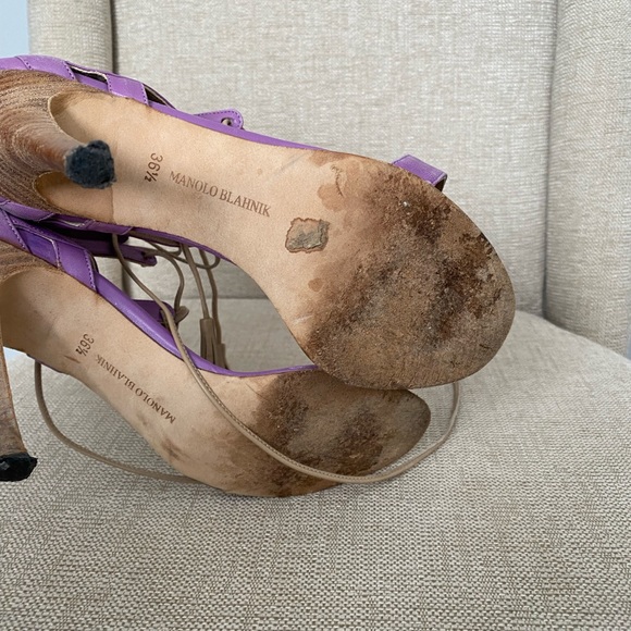 Manolo Blahnik size 36.5 purple heels. Worn. Ships FREE. - Picture 7 of 10